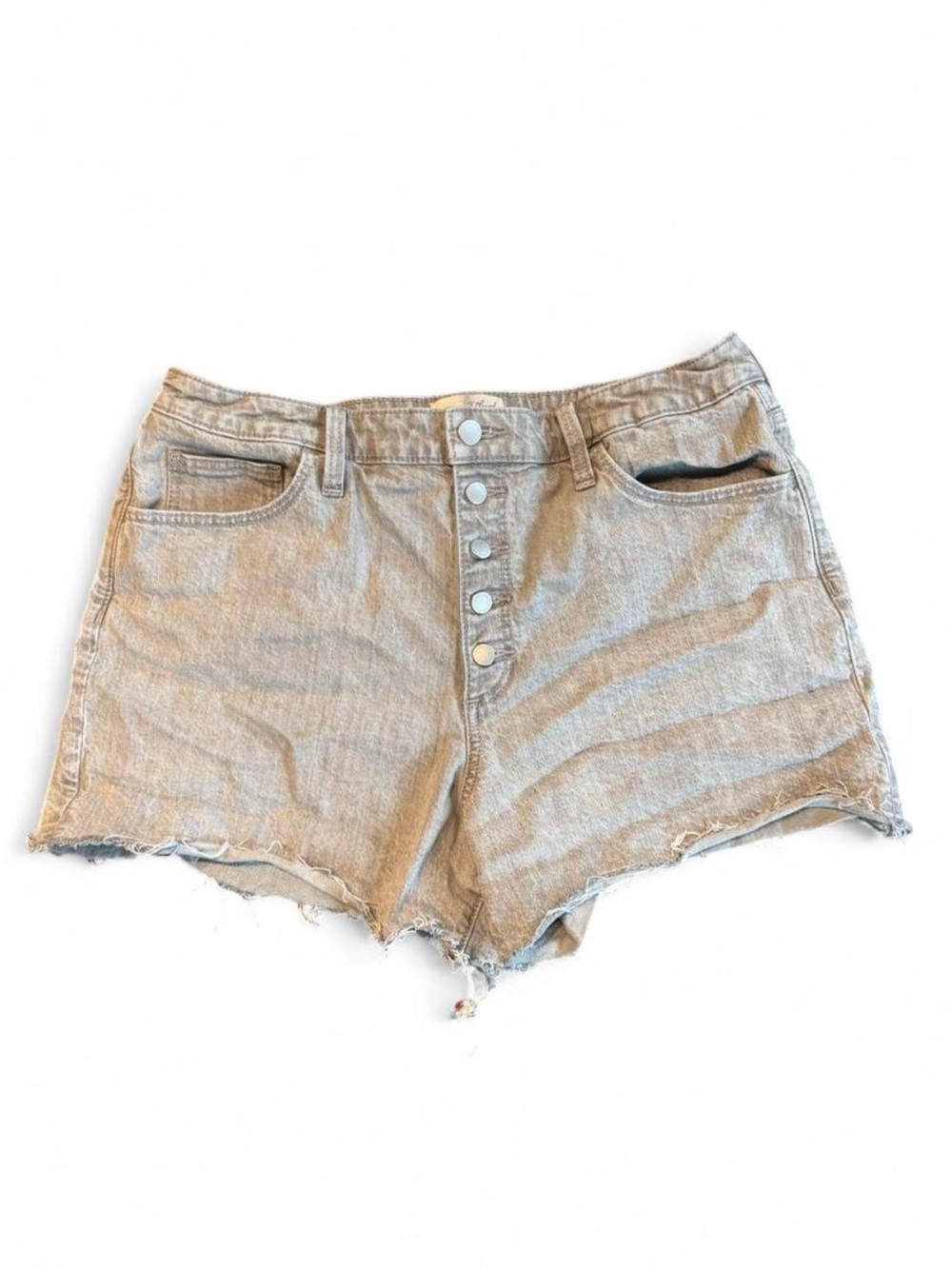 Universal Thread Midi Rise Denim Shorts Size 14 Distressed Light Wash Raw Hem
